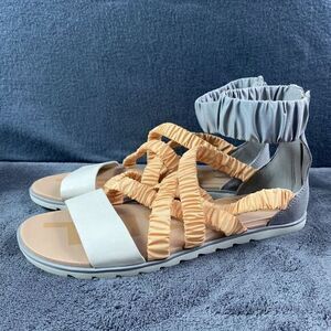 Sorel ELLA II Gladiator Flat Sandals Shoes Size 11 CHROME GREY/FADED SPARK Zippe